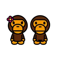 a boy and a girl monkey with a flower in their hair