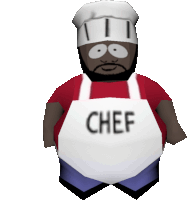 a cartoon character wearing an apron that says chef