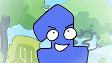 a cartoon drawing of a blue object with a face