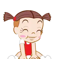 a cartoon girl with pigtails is smiling and sitting on the floor