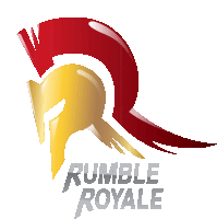 a logo for rumble royale with a spartan helmet on it