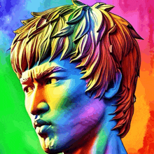 a statue of a man with a rainbow hair style