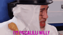 a man in a costume with the words i 'm piccalilli willy written above him