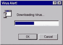 a computer screen that says virus alert and shows a progress bar