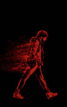 a drawing of a man walking in the dark