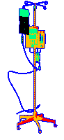 a cartoon drawing of an iv stand with a bag of green liquid hanging from it