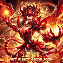 a poster for situs slot gacor shows a woman in a red armor