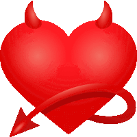 a red heart with devil horns and tail