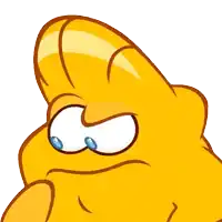 a close up of a cartoon character with a serious expression