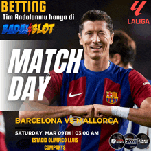 an advertisement for a match between barcelona and mallorca on saturday march 9th