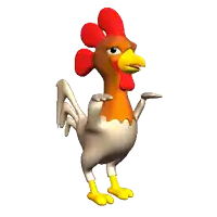 a cartoon rooster with yellow feet and red crest
