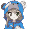 a pixel art drawing of a girl wearing a teddy bear costume .