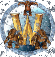 a logo for world of warcraft with three werewolves