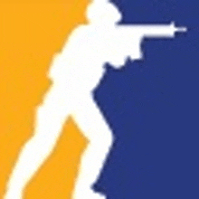 a silhouette of a man holding a gun on a yellow and blue background .