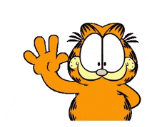 garfield the cat is waving his hand and giving a peace sign