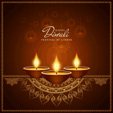 a greeting card for diwali festival of lights with three lit candles