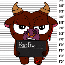 a cartoon bull holding a sign that says poopoo