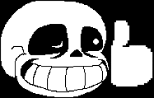 a black and white drawing of a skull with a thumb up .