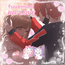 a picture of a girl hugging a boy with the words " fuuemimi big love "
