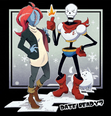 a couple of cartoon characters standing next to each other and the words date ready