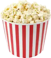 a red and white striped bucket of popcorn