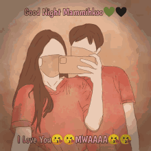 a drawing of a man and a woman taking a selfie with the words good night mammihkoo