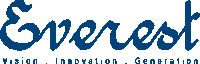 a blue and white logo for everest vision innovation and generation