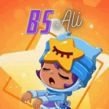 a cartoon of a girl with a star on her head sleeping on a star .