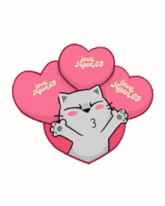 a cat surrounded by pink hearts that say love agen 69
