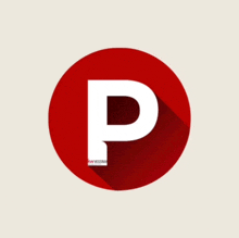 a red circle with a white letter p inside