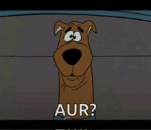 scooby doo says " aur " in a cartoon scene