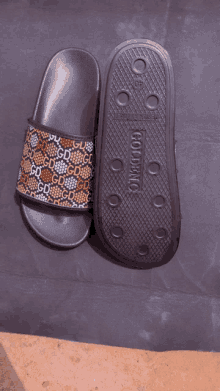 a pair of sandals with the word gold on the side