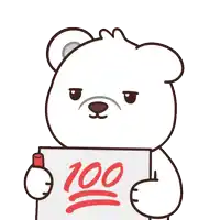 a teddy bear is holding up a sign that says 100