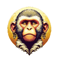 a pixel art drawing of a monkey with chains around its neck