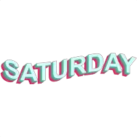 the word saturday is written in green and red