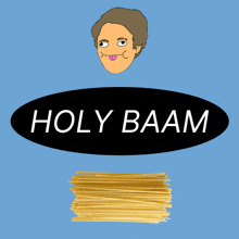 a cartoon of a man sticking his tongue out with the words holy baam above him