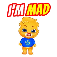a cartoon character with a crown on his shirt and the words i 'm mad above him