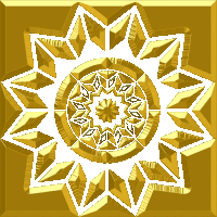 a gold and white circular design with a star in the middle