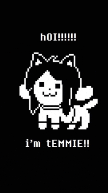 a pixel art of a cat with the words i 'm temmie