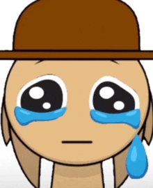 a cartoon character with a hat is crying with tears coming out of his eyes