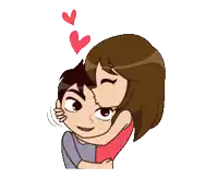 a cartoon of a woman kissing a man on the cheek with hearts above them