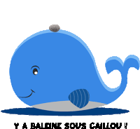 a blue whale with the words y a baleine sous caillou underneath it