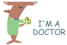 a cartoon character holding a sign that says j.d. and i 'm a doctor