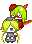 a pixel art drawing of a girl with yellow hair holding a skull .
