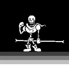 papyrus from undertale is holding a stick in his hand in a pixel art .