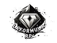 a black and white logo for la formula rp with a diamond in the center