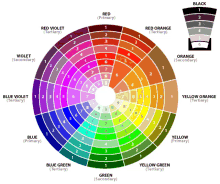 a color wheel showing different shades of red and orange