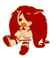 a cartoon girl with red hair is sitting down