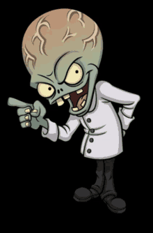 a cartoon drawing of a zombie with a big head pointing