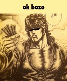 a black and white drawing of a man smoking a cigarette with a caption that says ok bozo .